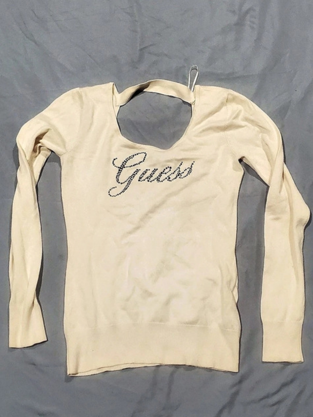 Guess Long Sleeve Logo Top in Cream